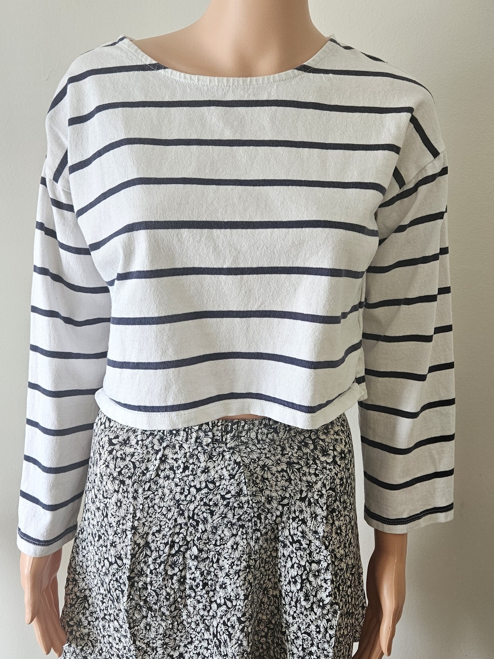 Madewell White and Navy Striped Long-Sleeve Top